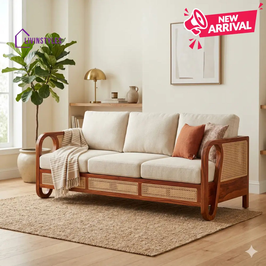 Kiara Sheesham Wood and Cane Sofa for Living Room