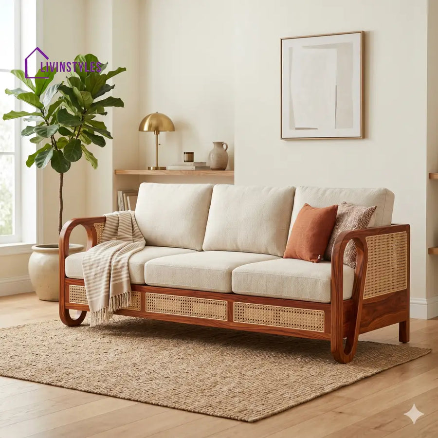 Kiara Sheesham Wood and Cane Sofa for Living Room