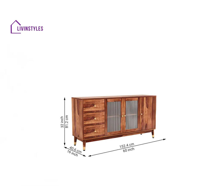 Kiara Sheesham Wood Cabinet and Sideboard | Glass Door Cabinet