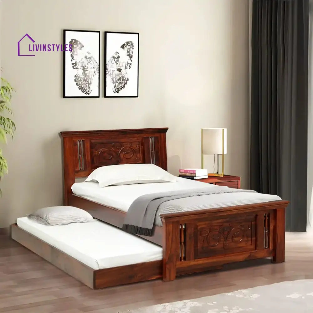 Devanti Traditional Solid Wood Trundle Beds Honey Bedroom Furniture Sets