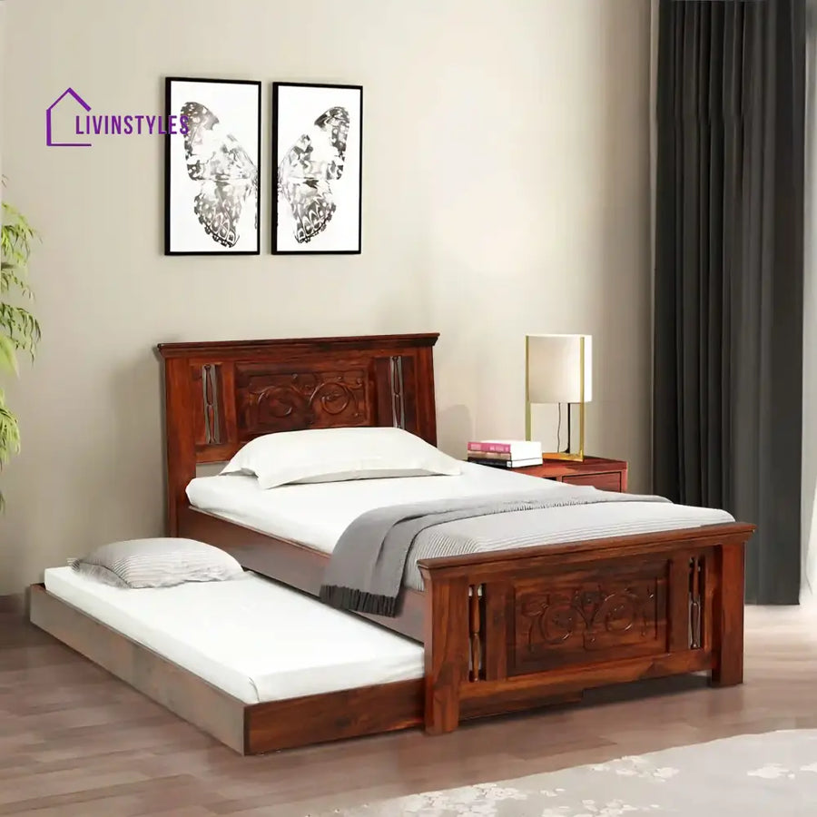 Devanti Traditional Solid Wood Trundle Beds Honey Bedroom Furniture Sets