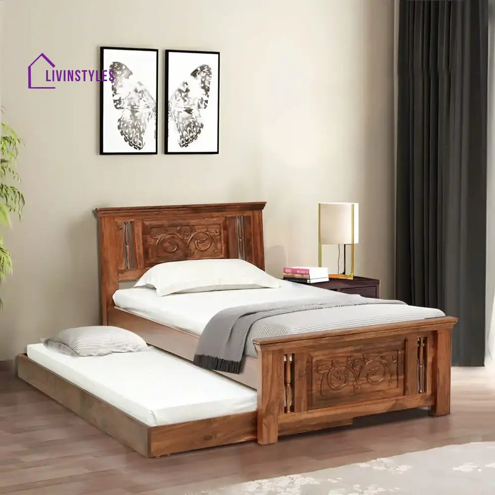 Devanti Traditional Solid Wood Trundle Beds Natural Bedroom Furniture Sets