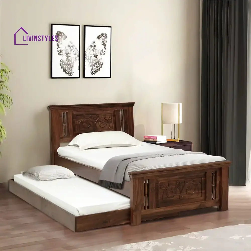 Devanti Traditional Solid Wood Trundle Beds Teak Bedroom Furniture Sets