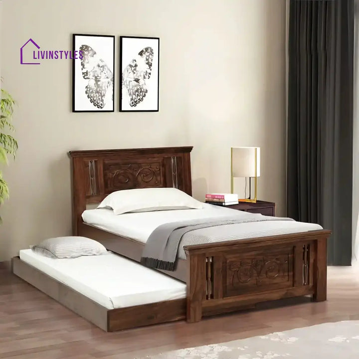Devanti Traditional Solid Wood Trundle Beds Teak Bedroom Furniture Sets