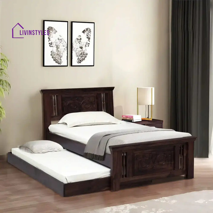 Devanti Traditional Solid Wood Trundle Beds Walnut Bedroom Furniture Sets