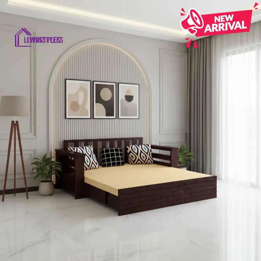 Adwoa 3 Seater Sofa Cum Bed Sheesham Wood Queen Size (60 L x 32 W x 32 H) (Bed Size 74.5 L x 52 W x 27 H)