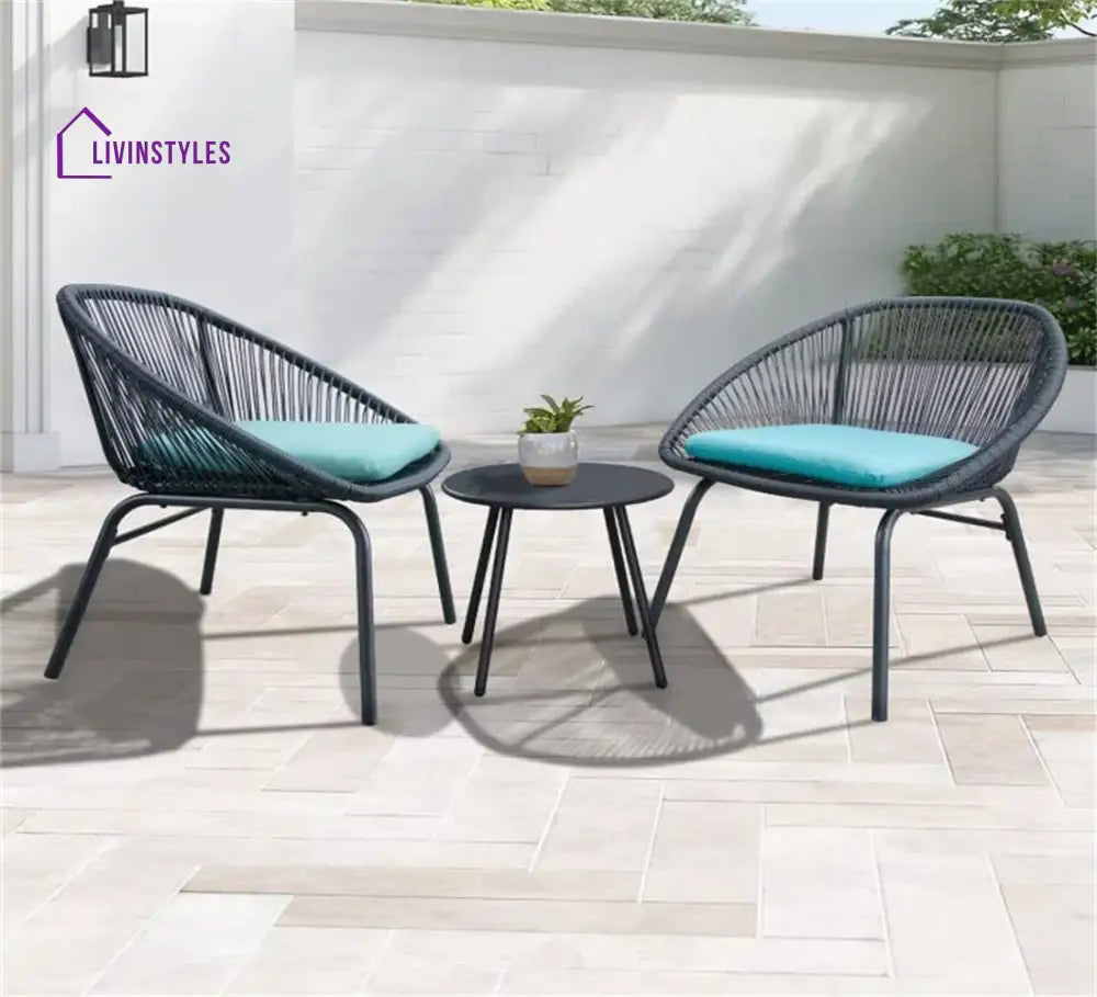 Kiku Outdoor Patio Seating Set 2 Chairs and 1 Table Set (Black + Blue) - Coffee Table Sets