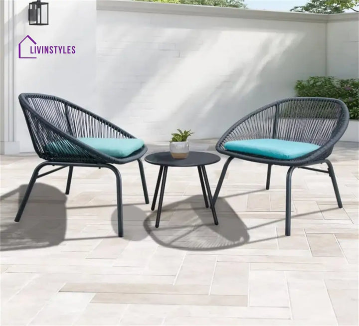 Kiku Outdoor Patio Seating Set 2 Chairs and 1 Table Set (Black + Blue) - Coffee Table Sets