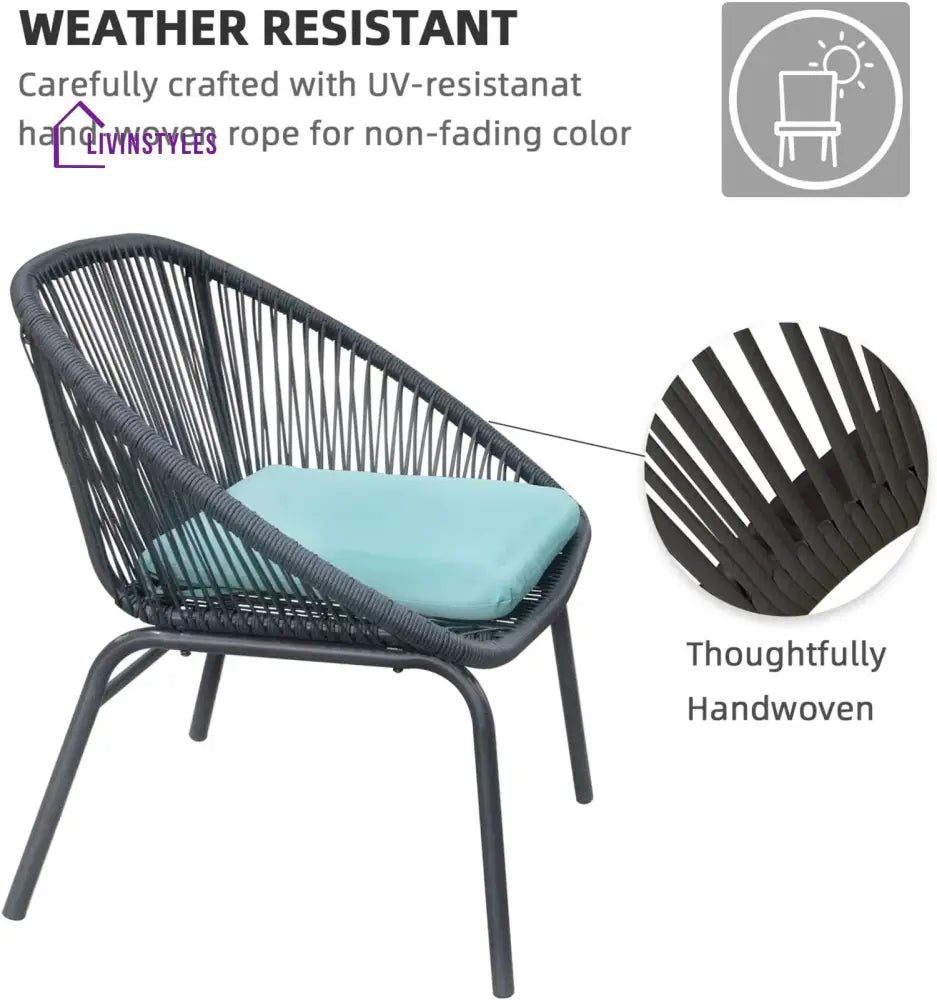 Kiku Outdoor Patio Seating Set 2 Chairs and 1 Table Set (Black + Blue) - Coffee Table Sets