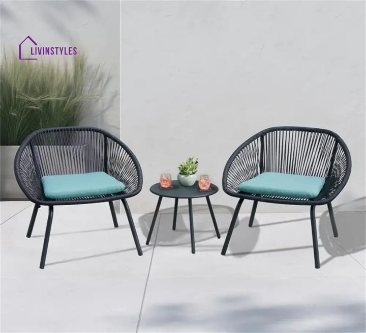 Kiku Outdoor Patio Seating Set 2 Chairs and 1 Table Set (Black + Blue) - Coffee Table Sets