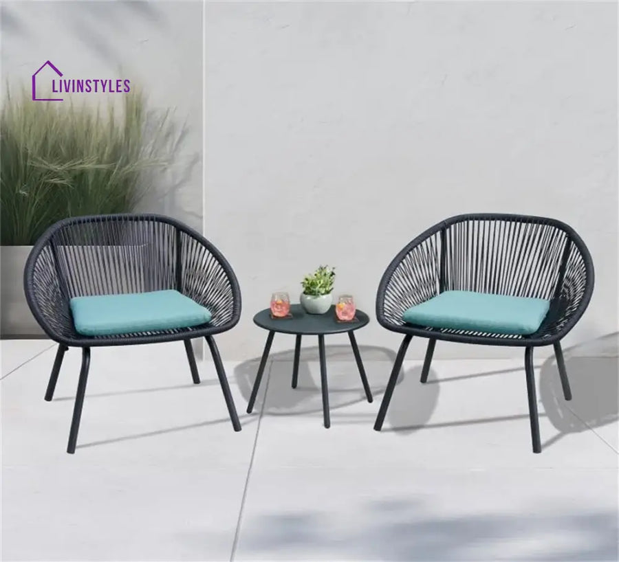 Kiku Outdoor Patio Seating Set 2 Chairs and 1 Table Set (Black + Blue) - Coffee Table Sets