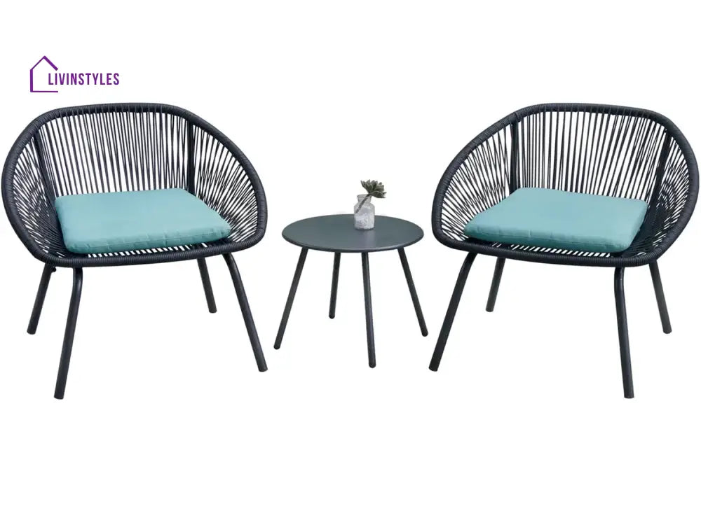 Kiku Outdoor Patio Seating Set 2 Chairs and 1 Table Set (Black + Blue) - Coffee Table Sets
