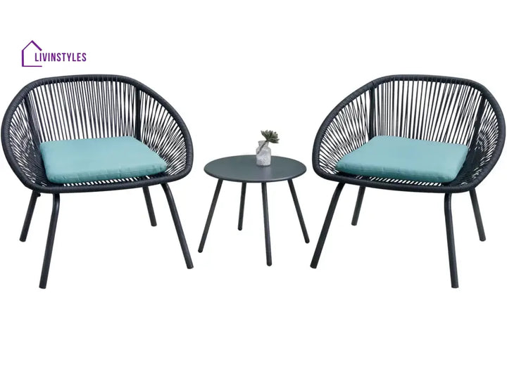 Kiku Outdoor Patio Seating Set 2 Chairs and 1 Table Set (Black + Blue) - Coffee Table Sets