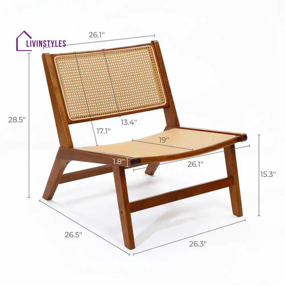 Kinaya Solid Wood and Cane Weaving Arm Chair | Living Room Chair | Lounge Chair