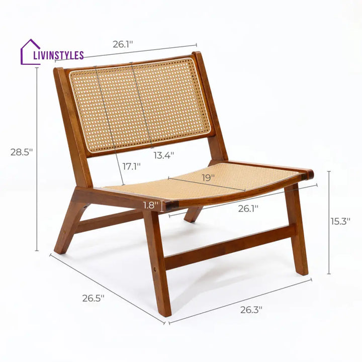 Kinaya Solid Wood and Cane Weaving Arm Chair | Living Room Chair | Lounge Chair