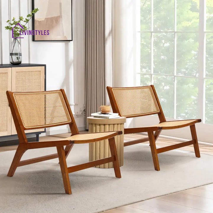 Kinaya Solid Wood and Cane Weaving Arm Chair | Living Room Chair | Lounge Chair