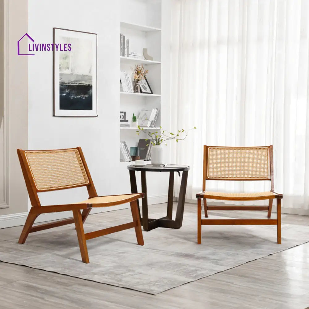 Kinaya Solid Wood and Cane Weaving Arm Chair | Living Room Chair | Lounge Chair