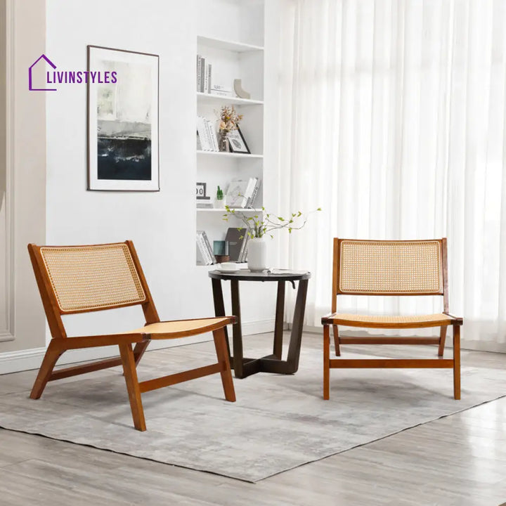 Kinaya Solid Wood and Cane Weaving Arm Chair | Living Room Chair | Lounge Chair