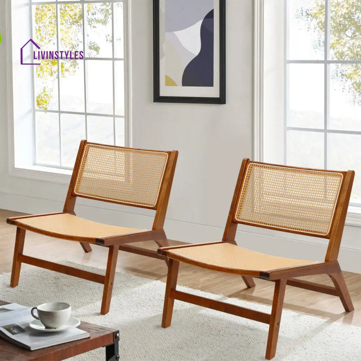 Kinaya Solid Wood and Cane Weaving Arm Chair | Living Room Chair | Lounge Chair
