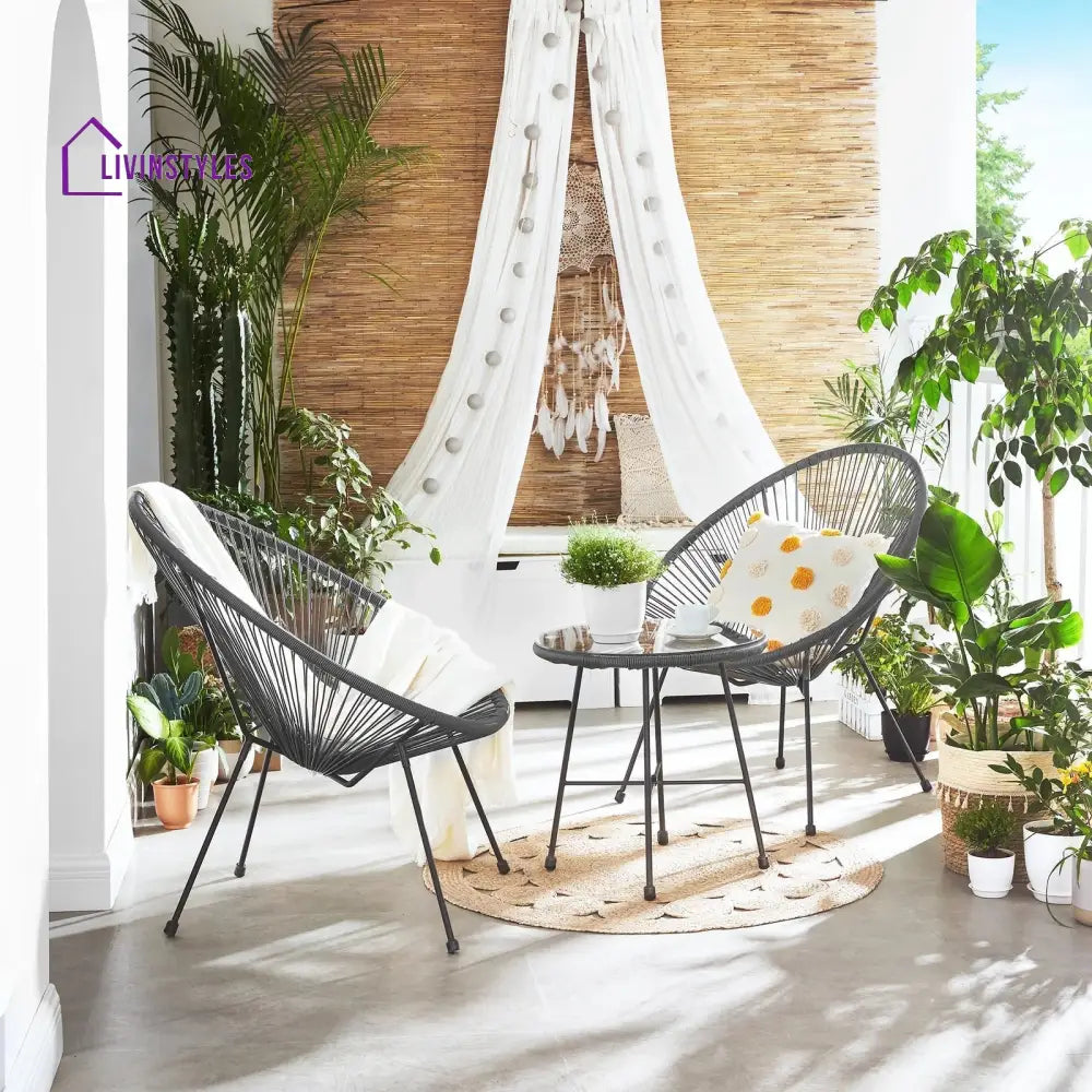 Kine Outdoor Patio Seating Set 2 Chairs and 1 Table Set (Dark Grey) - Coffee Table Sets