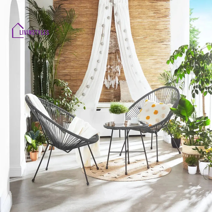 Kine Outdoor Patio Seating Set 2 Chairs and 1 Table Set (Dark Grey) - Coffee Table Sets