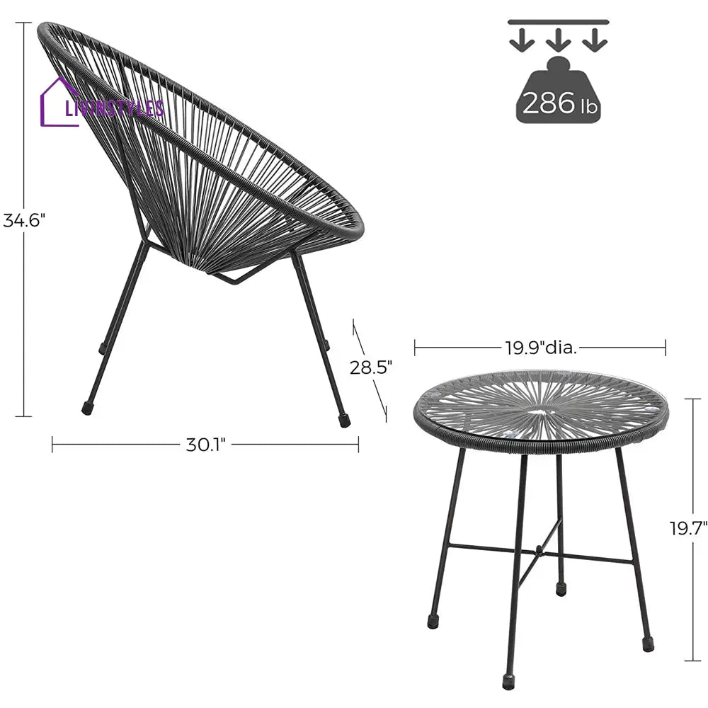 Kine Outdoor Patio Seating Set 2 Chairs and 1 Table Set (Dark Grey) - Coffee Table Sets