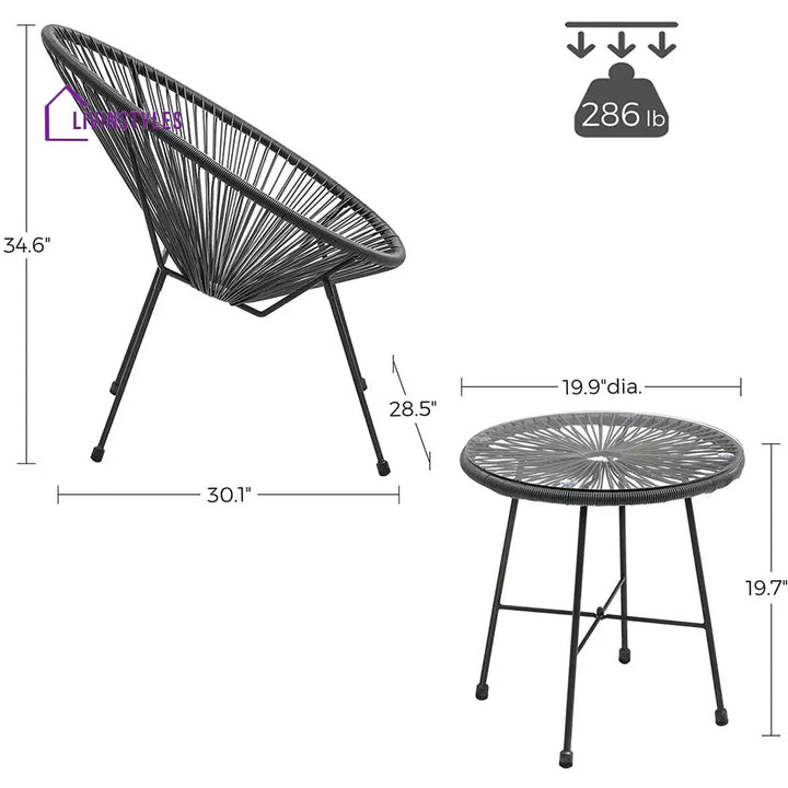 Kine Outdoor Patio Seating Set 2 Chairs and 1 Table Set (Dark Grey) - Coffee Table Sets