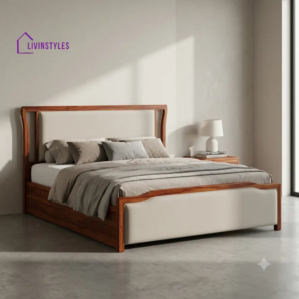 King Size Hydraulic Wooden Storage Bed With Sheesham Wood Finish