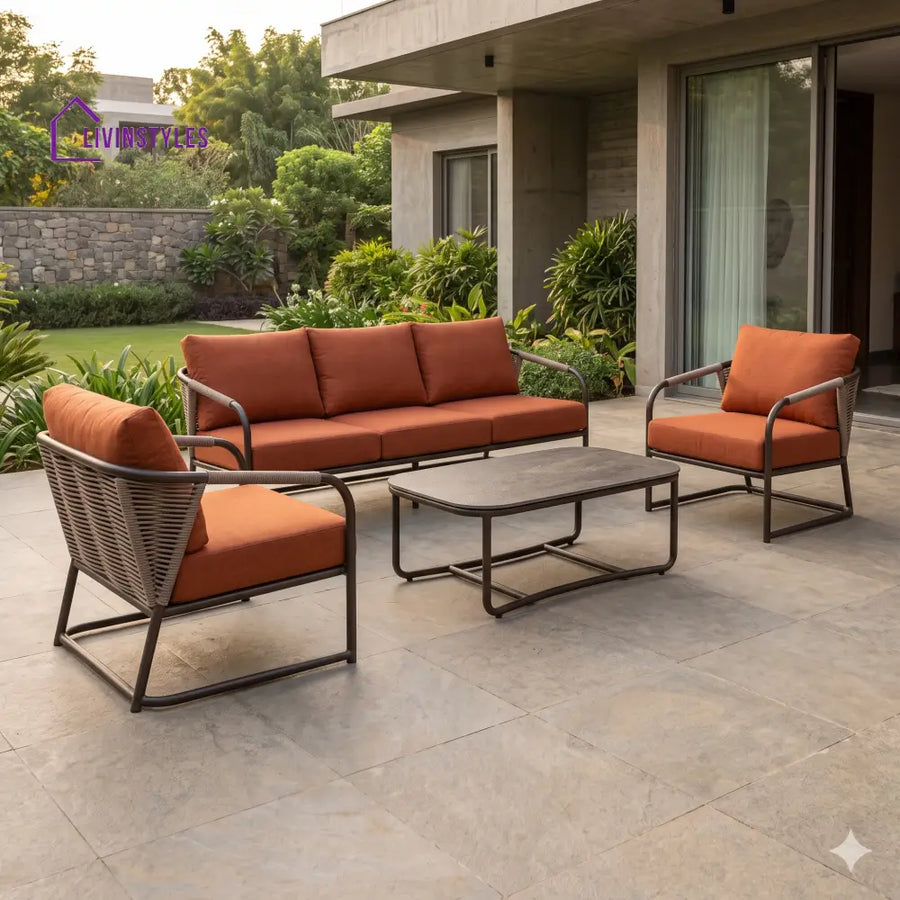Kinga Premium MS Frame with Powder Coated Outdoor Sofa Set with Weather Proof Fabric