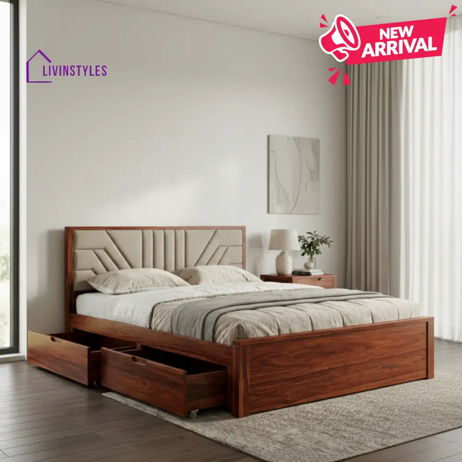 Kingston Premium Sheesham Wood Bed with Fabric Headboard