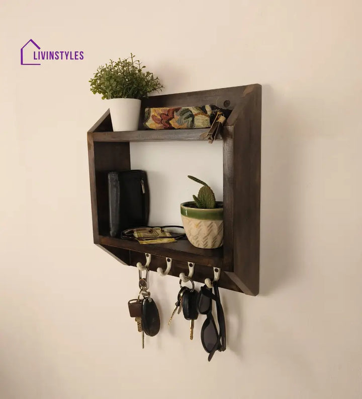 Kingston Wooden Wall Shelf Organiser With Key Holders