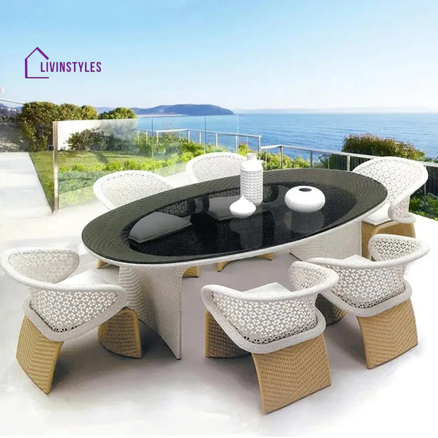 Kinjal Outdoor Patio Seating Set 6 Chairs And 1 Table (Tan + White) Dining Sets