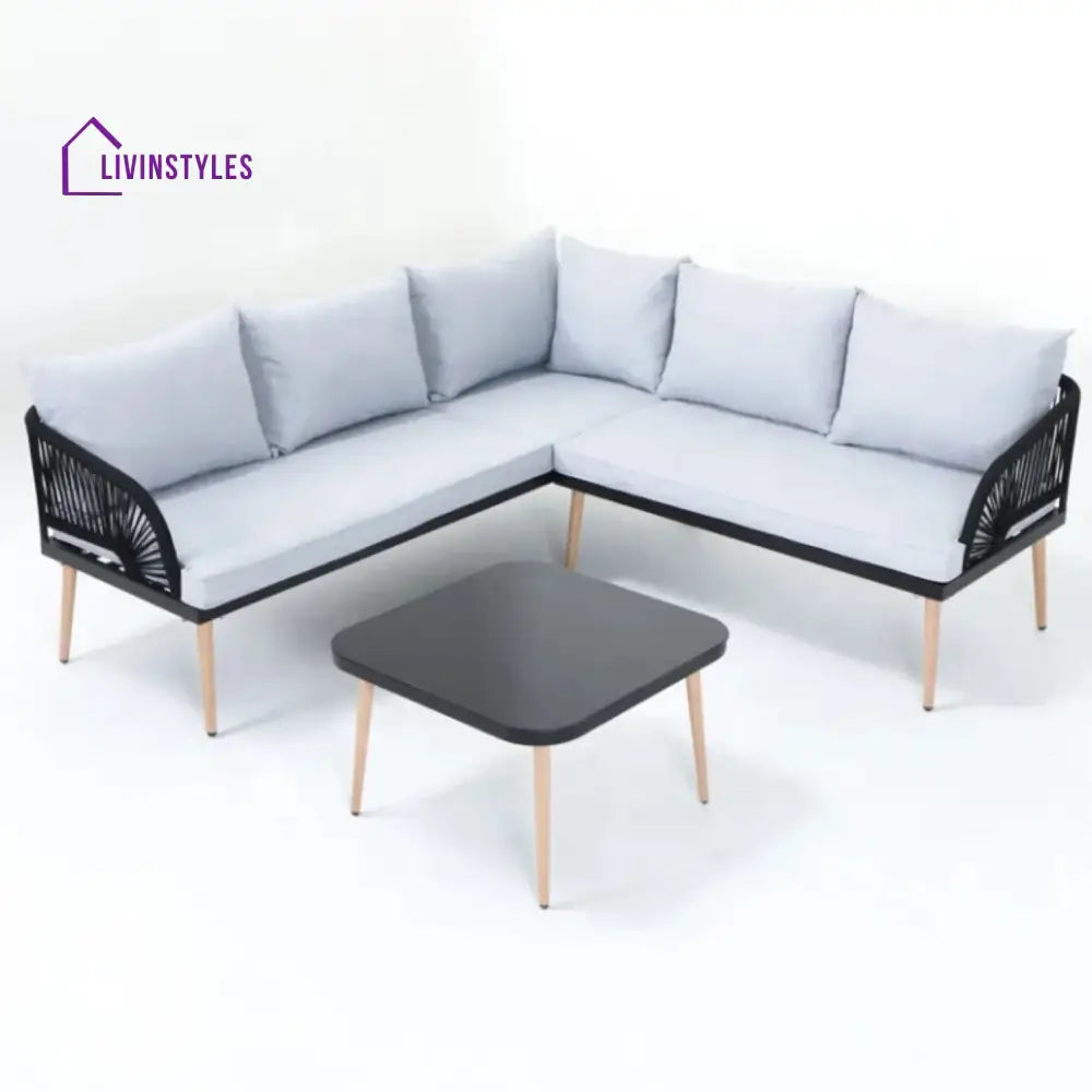 Kinsley L-Shape 5 Seater Outdoor Patio Rope Conversation Set with Table - Sofa Set