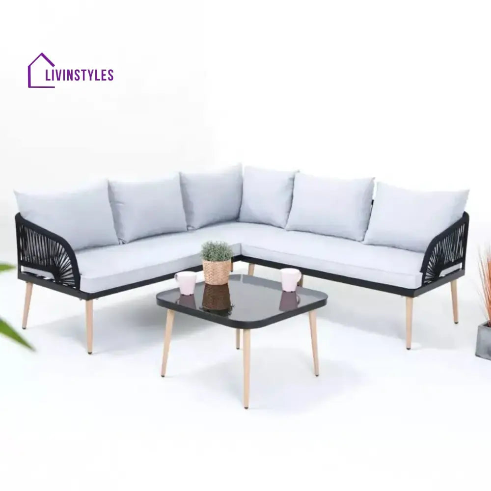 Kinsley L-Shape 5 Seater Outdoor Patio Rope Conversation Set with Table - Sofa Set