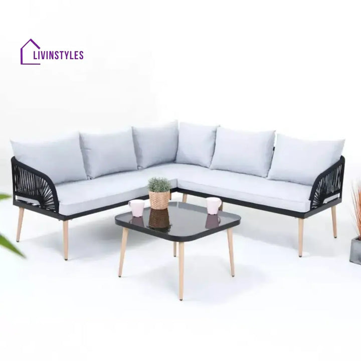 Kinsley L-Shape 5 Seater Outdoor Patio Rope Conversation Set with Table - Sofa Set