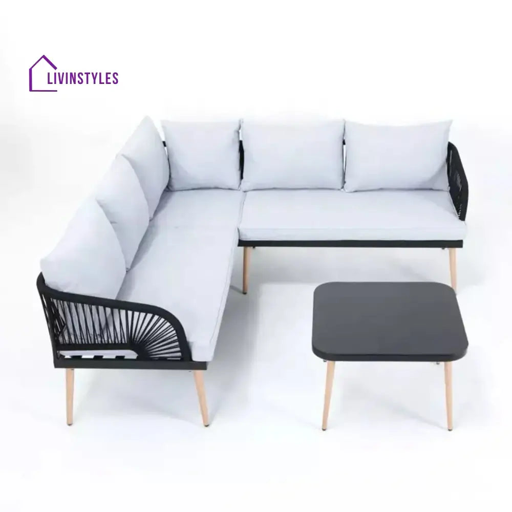 Kinsley L-Shape 5 Seater Outdoor Patio Rope Conversation Set with Table - Sofa Set