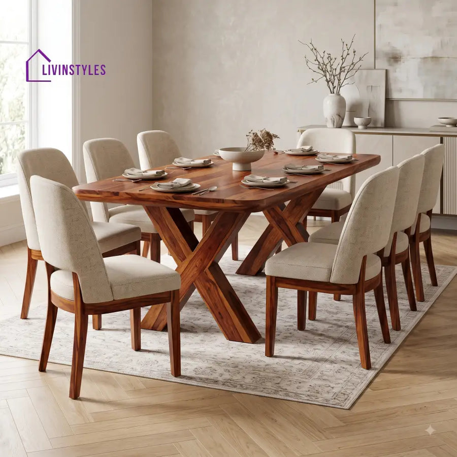 Kiran Premium Solid Wood 8 Seater Dining Table Set