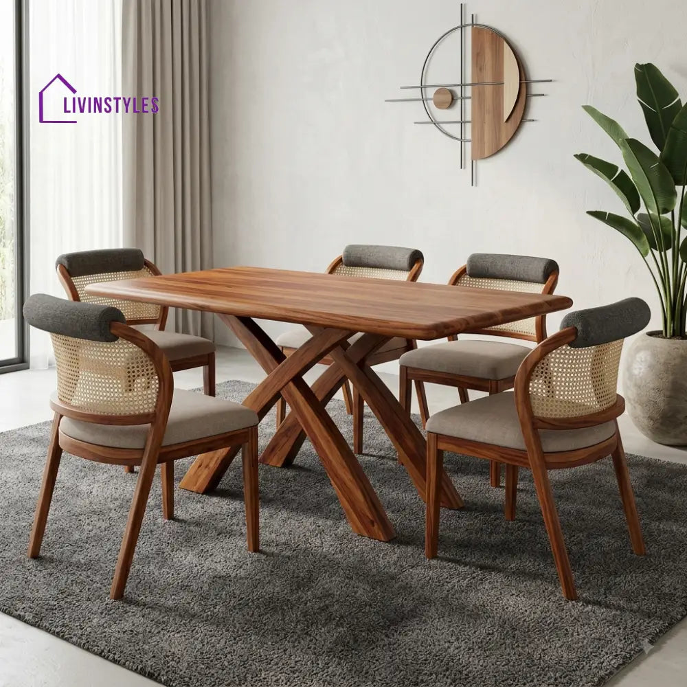 Kiranmayi Premium Wooden 6 Seater Dining Table Set
