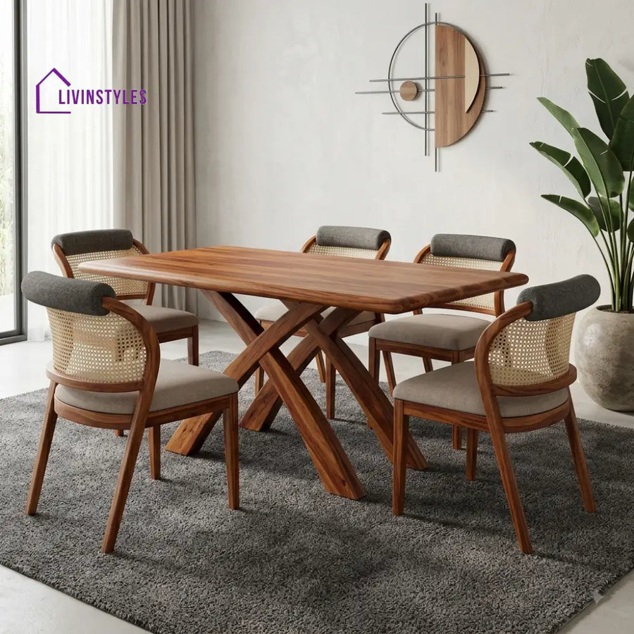 Kiranmayi Premium Wooden 6 Seater Dining Table Set