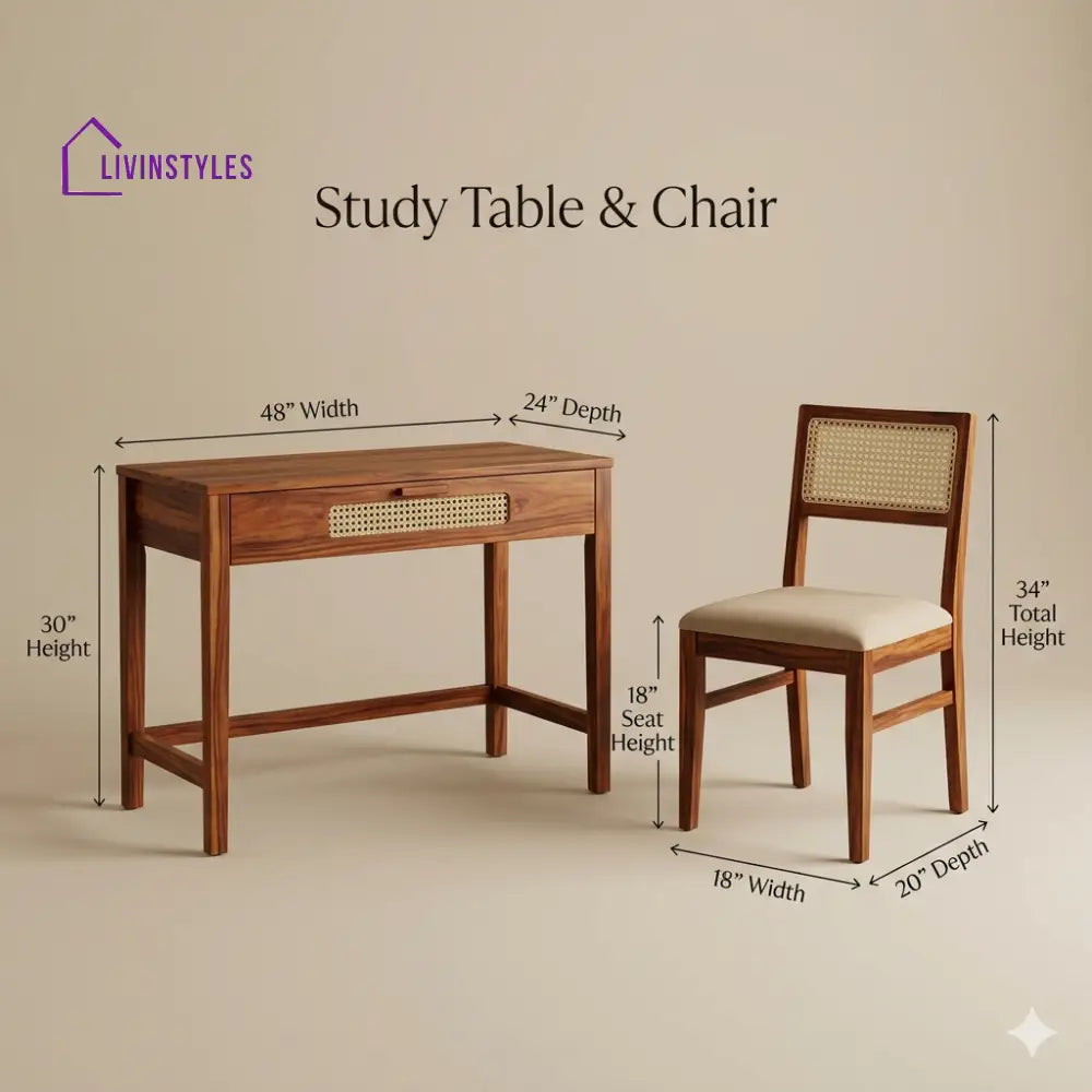 Kirill Sheesham Wood Study Table and Chair Set for Students | Kids | Adults