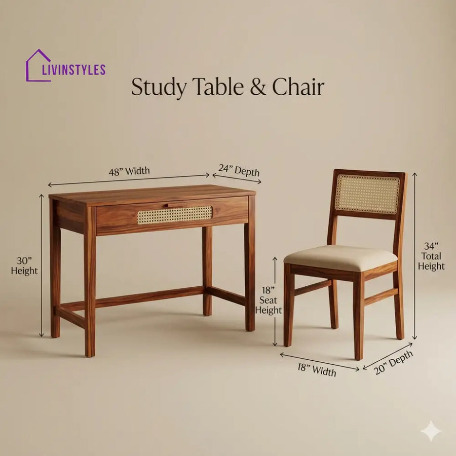 Kirill Sheesham Wood Study Table and Chair Set for Students | Kids | Adults