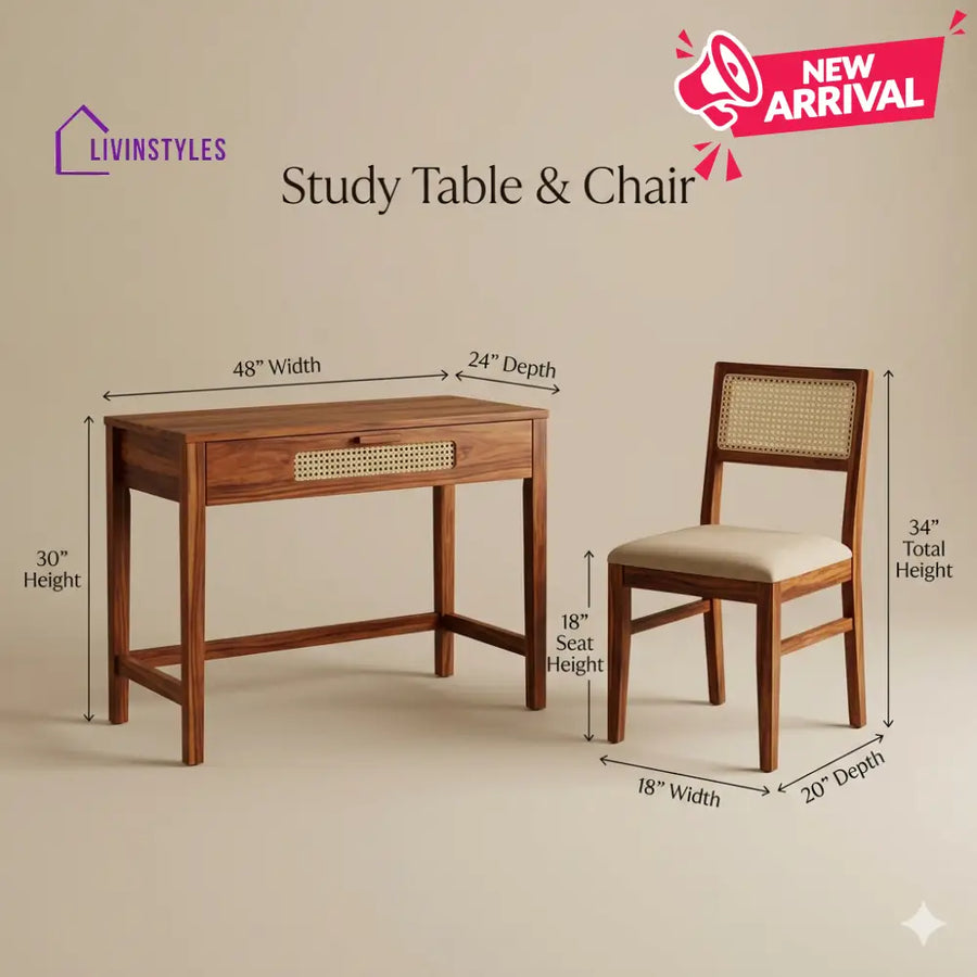 Kirill Sheesham Wood Study Table and Chair Set for Students | Kids | Adults