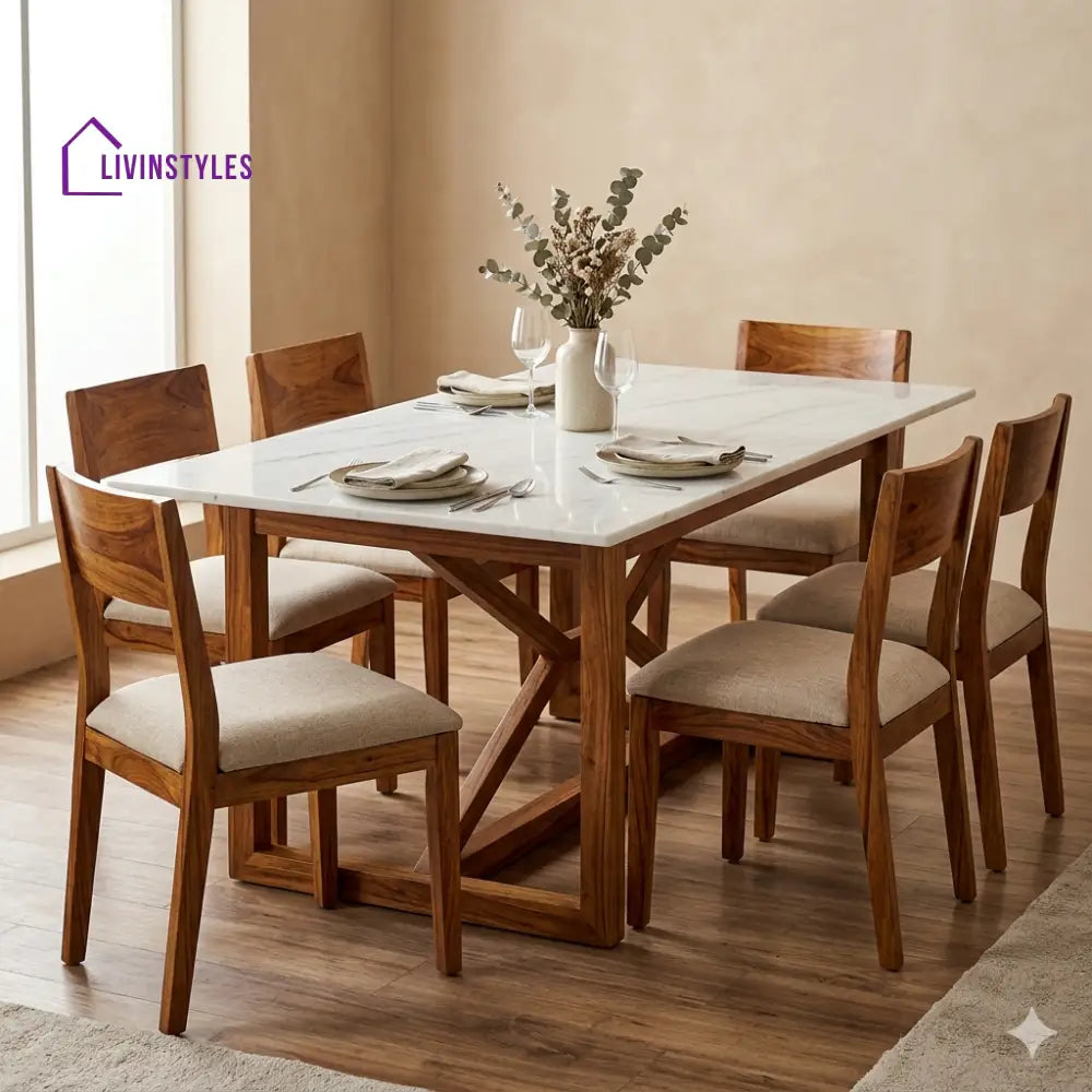 Kirill Solid Sheesham Wood 6 Seater Dining Table Set