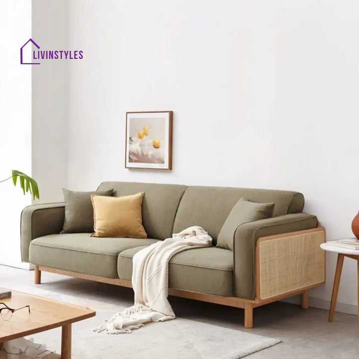 Kirill Solid Wood 3 Seater Sofa | Cane Weaving for Living Room