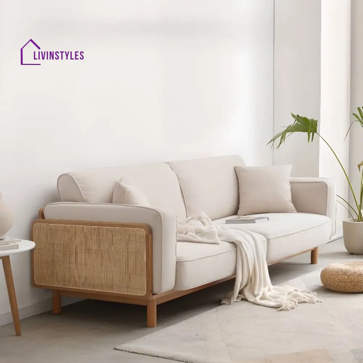 Kirill Solid Wood 3 Seater Sofa | Cane Weaving for Living Room