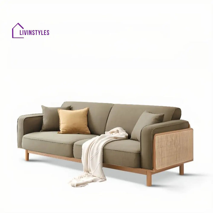Kirill Solid Wood 3 Seater Sofa | Cane Weaving for Living Room