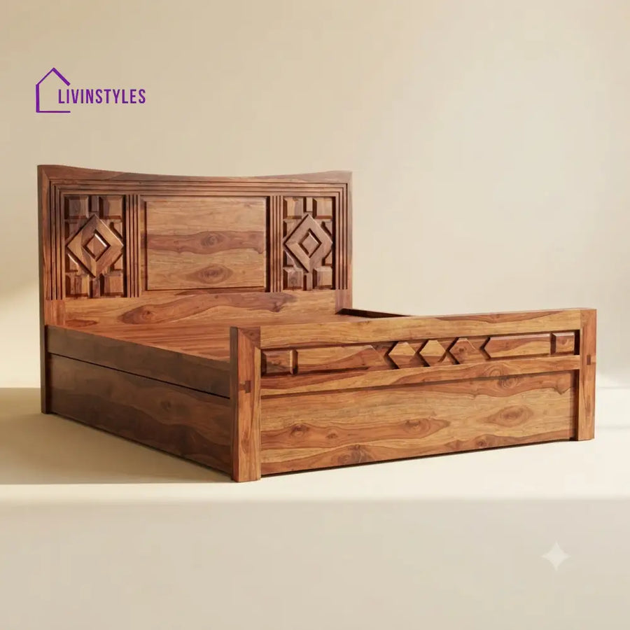 Kirthika Sheesham Wood Bed With Box Storage | Wooden Bed