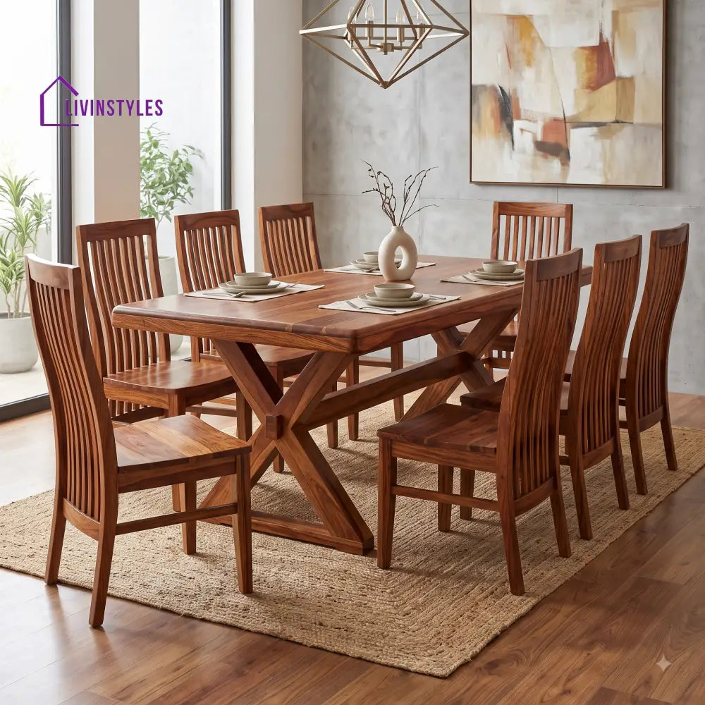 Kirti Premium Solid Wood 8 Seater Dining Table Set