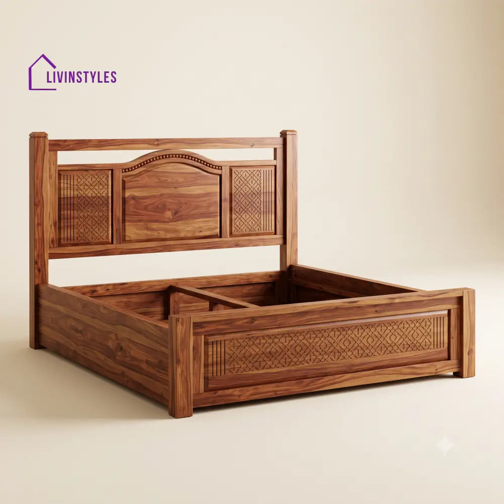 Kiruthika Sheesham Wood Bed With Box Storage | Wooden Bed