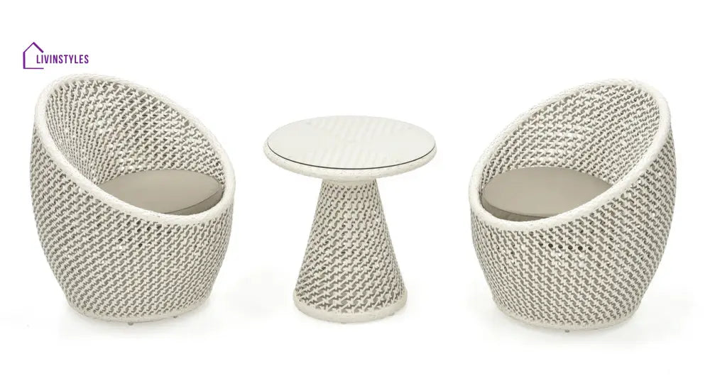 Kishore Outdoor Patio Seating Set 2 Chairs And 1 Table (White + Silver) Coffee Sets